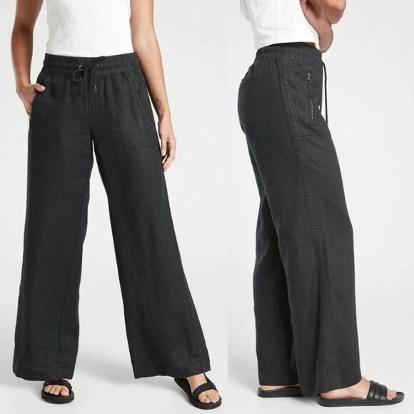 Athleta - Cabo Linen Wide Leg Pant 447244 | Size 12 | Black Charcoal - Picture 3 of 7